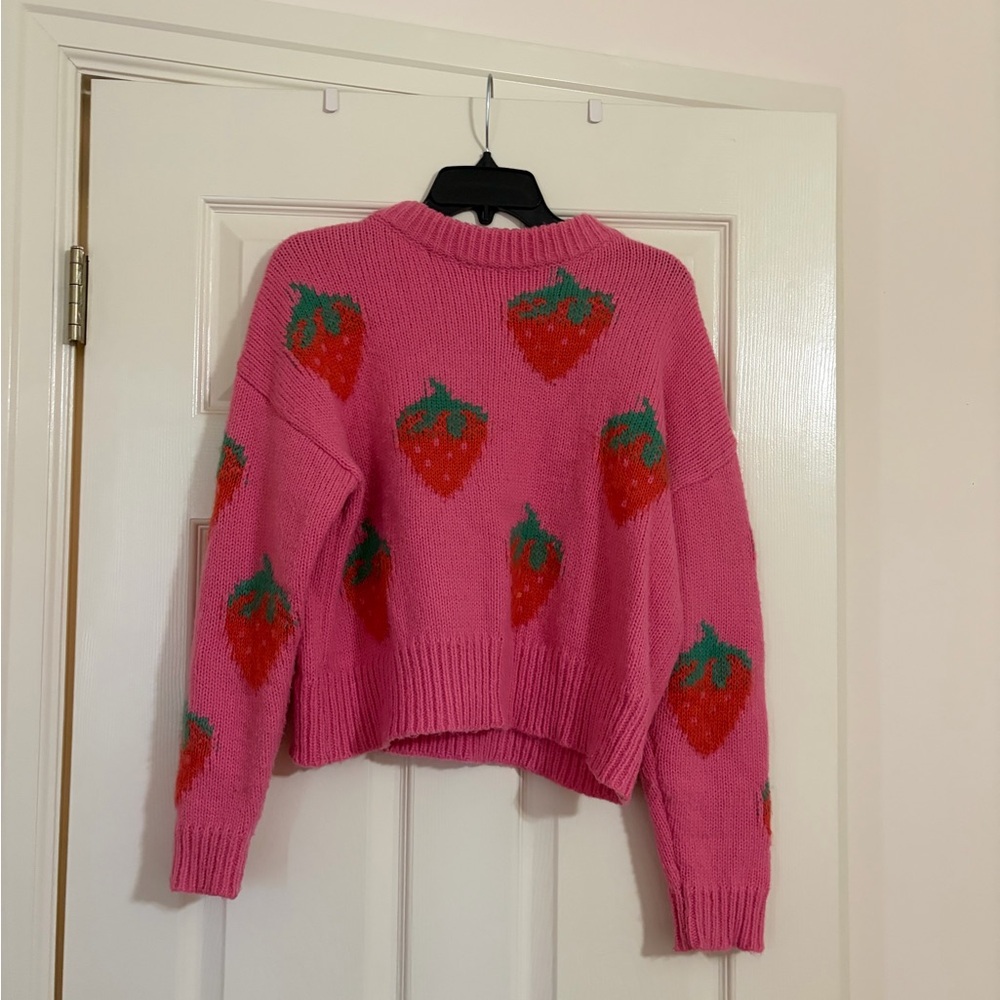 Daisy Pink Sweater with Strawberry Design